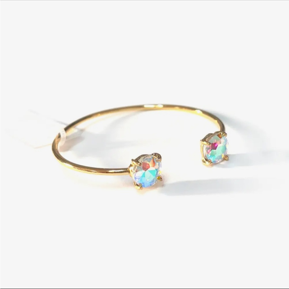 18K Gold Plated Cuff Wire Bracelet with Iridescent Crystal Glass Stones